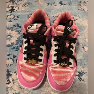 Nike Pink and White Dunks with Black Laces